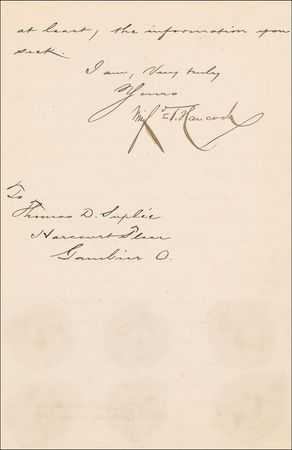Lot #435 Winfield Scott Hancock: Assisting in fact-finding about poet and soldier Richard Realf - Image 1