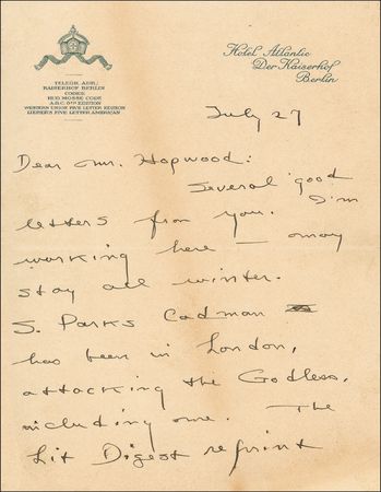 Lot #676 Sinclair Lewis: ?I probably shan?t do a second preacher novel? - Image 2