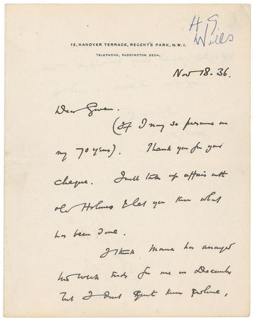 Lot #727 H. G. Wells Handwritten Letter Signed - Image 2