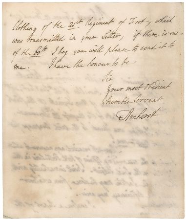 Lot #404 Lord Jeffrey Amherst Handwritten Letter Signed - Image 1