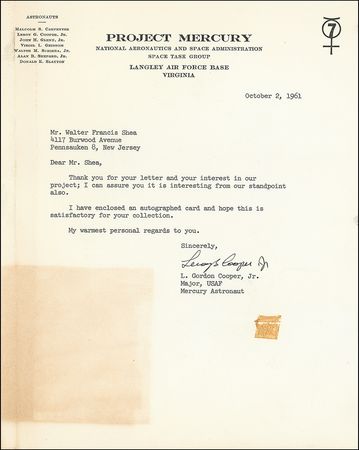 Lot #547 Mercury 7: STAR CORRESPONDENTS: Set of letters from the MERCURY 7 astronauts - Image 6