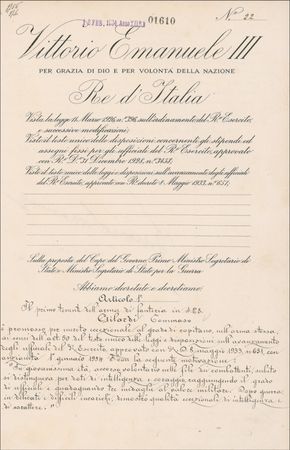 Lot #309 Benito Mussolini and Vittorio Emanuele III Signed Document - Image 1