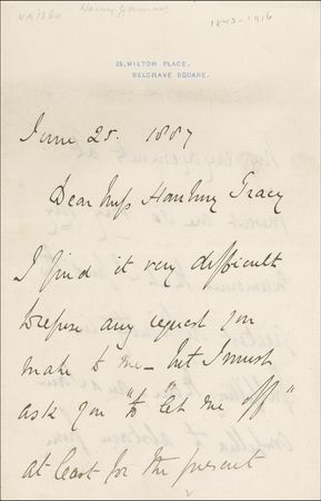 Lot #629 Henry James: “I find it difficult to refuse any request you make of me—but I must ask you ‘to let me off’” - Image 1