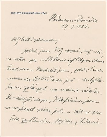 Lot #166 Edvard Benes Handwritten Letter Signed - Image 1