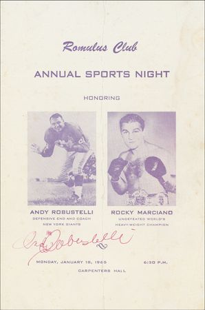 Lot #1431 Rocky Marciano: Rocky signs a 1960s program ? as does NFL great Andy Robustelli - Image 1