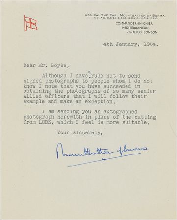 Lot #448 Mountbatten of Burma: Mountbatten bends his rules and sends a signed portrait - Image 2