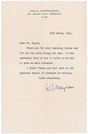 Lot #650 W. Somerset Maugham: ? I think ?Cakes and Ale? gave me the greatest amount of pleasure in writing? - Image 2