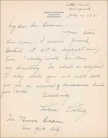 Lot #35 Calvin Coolidge Handwritten Letter Signed