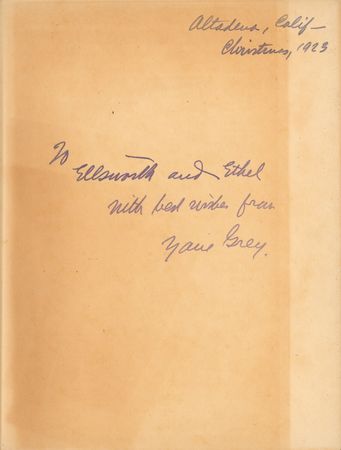 Lot #612 Zane Grey: Great American author inscribes a first edition copy of Tappan?s Burro to his brother and wife - Image 1