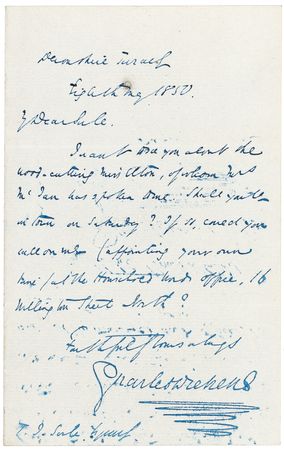 Lot #600. Charles Dickens: Evocative of Oliver Twist, Dickens inquires as to a certain orphan