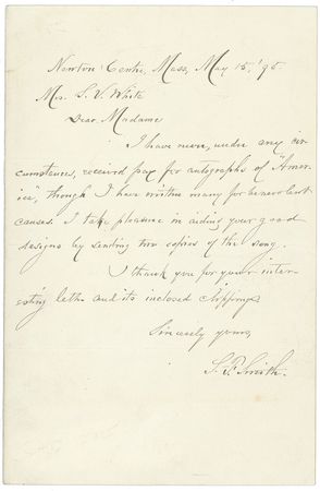Lot #706 Samuel Francis Smith: Smith pens all four stanzas of ?America,? and includes a letter stating: ?I have never, under any circumstances, received pay for autographs of ?America?? - Image 2