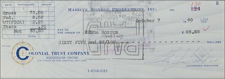 Lot #1166 Marilyn Monroe: Monroe benefits a close friend and eventual will beneficiary with this very check - Image 2