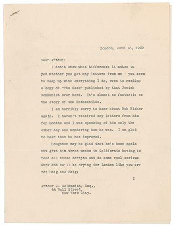 Lot #282 Joseph Kennedy, Sr: Denied asylum from Hitler’s Holocaust, Kennedy hopes to “save some of the Jews on that ill-fated ship land here” - Image 1