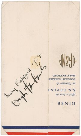 Lot #1051 Douglas Fairbanks and Mary Pickford Menu - Image 1