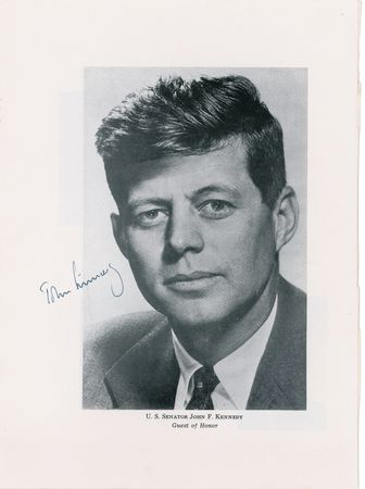 Lot #75 John F. Kennedy: Kennedy boldly signs a 1956 Democratic Party keepsake - Image 1
