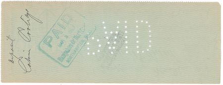 Lot #22 Calvin Coolidge Check