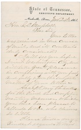 Lot #64 Andrew Johnson: Johnson writes shortly before becoming Vice President - Image 1