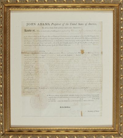 Lot #2 John Adams: Adams signs an 1800 veteran’s