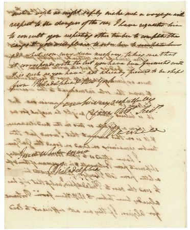 Lot #279 John Marshall: Amidst US attempts to thwart Barbary pirate attacks, Secretary of State Marshall sagely observes, “it might be useful for us to show a frigate or two in the Mediterranean” - Image 2