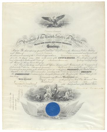Lot #118 Theodore Roosevelt: Roosevelt signs an early naval commission for future Rear Admiral Schofield - Image 1