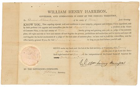 Lot #47 William Henry Harrison: Rare and early Harrison Indiana Territory court appointment - Image 1