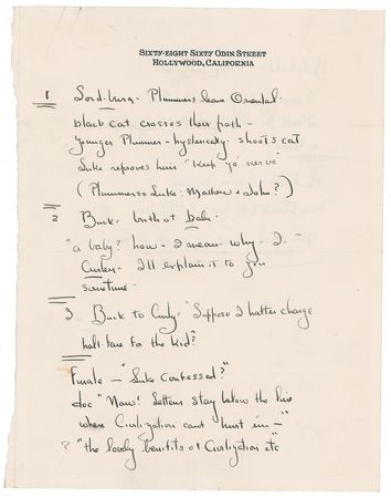 Lot #1097 John Ford: Ford?s handwritten dialog and scene notes for Stagecoach, the film that would propel John Wayne to stardom - Image 1