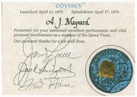 Lot #454 Apollo 13: Apollo 13 crew shows gratitude with a memento from the flight - Image 3