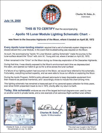 Lot #469 Apollo 16: Apollo 16 flight-flown lighting schematic, certified as ?one of the largest technical diagrams ever used by man on another world? - Image 3