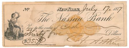 Lot #6 Chester A. Arthur Check