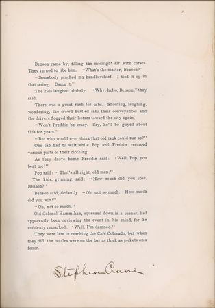 Lot #624 Stephen Crane: Read by Stephen Crane at his literary club before an audience including Theodore Roosevelt, his short story ?The Wise Men? is included in his only signed limited edition book, of which less than two dozen ever existed - Image 1