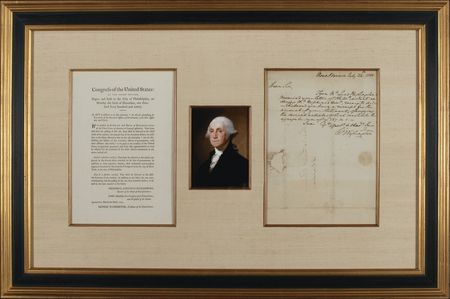 Lot #138 George Washington: Washington writes to a close confidant in between the ratification of the Constitution and his election as president, beautifully presented with a rare official broadside - Image 1