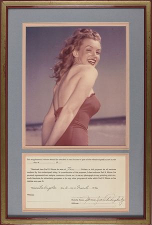 Lot #1213 Marilyn Monroe: Norma Jean signs a $10 model release for her early photographer, Earl Moran - Image 1