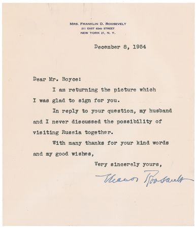 Lot #105 Eleanor Roosevelt: “My husband and I never discussed visiting Russia together.” - Image 2