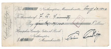 Lot #22 Calvin Coolidge Check