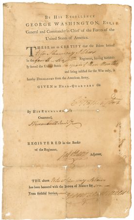 Lot #138 George Washington: General Washington awards a Badge of Merit to a Revolutionary soldier - Image 1