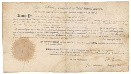 Lot #69 Thomas Jefferson and James Madison: The United States? third and fourth presidents boldly sign an Ohio land grant - Image 1