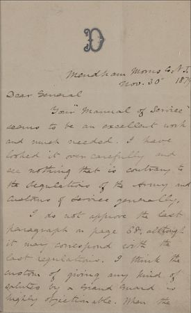 Lot #348 Abner Doubleday: “The custom of giving any kind of salutes to a grand guard is highly objectionable” - Image 2