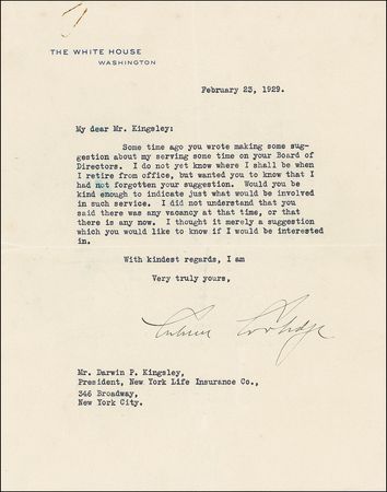 Lot #25 Calvin Coolidge: “I do not yet know where