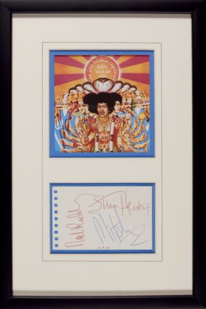 Lot #749 Jimi Hendrix Experience: ?PURPLE? POWER: All three members of the JIMI HENDRIX EXPERIENCE sign together - Image 1