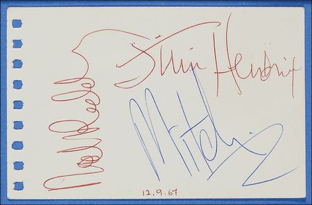 Lot #749 Jimi Hendrix Experience: ?PURPLE? POWER: All three members of the JIMI HENDRIX EXPERIENCE sign together - Image 2