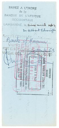 Lot #297 Albert Schweitzer Check - Image 1