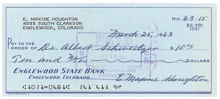 Lot #297 Albert Schweitzer Check - Image 2