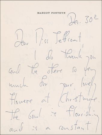Lot #995 Margot Fonteyn Handwritten Letter Signed - Image 1