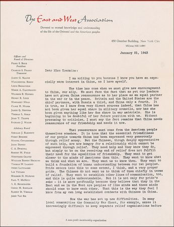Lot #529 Pearl S. Buck: “I must say the fact remains that China needs reassurance of our friendship and needs it now” - Image 1