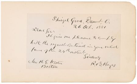 Lot #30 Rutherford B. Hayes Handwritten Letter
