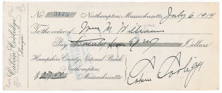 Lot #10 Calvin Coolidge Check