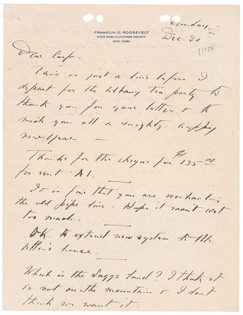 Lot #81 Franklin D. Roosevelt: Newly-elected reform candidate FDR prepares to make waves: ?We go to Albany?then the trouble begins? - Image 1
