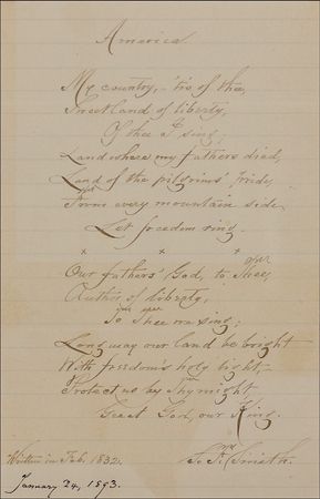 Lot #599 Samuel Francis Smith: Smith pens his immortal lyrics to “America” - Image 2