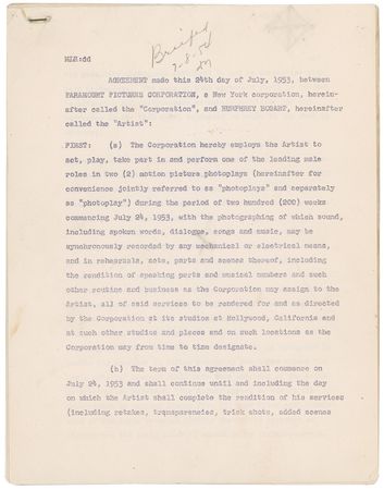 Lot #926 Humphrey Bogart: Bogie begins his tumultuous relationship with Paramount - Image 1