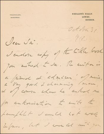 Lot #536 Alfred Douglas Handwritten Letter Signed - Image 1